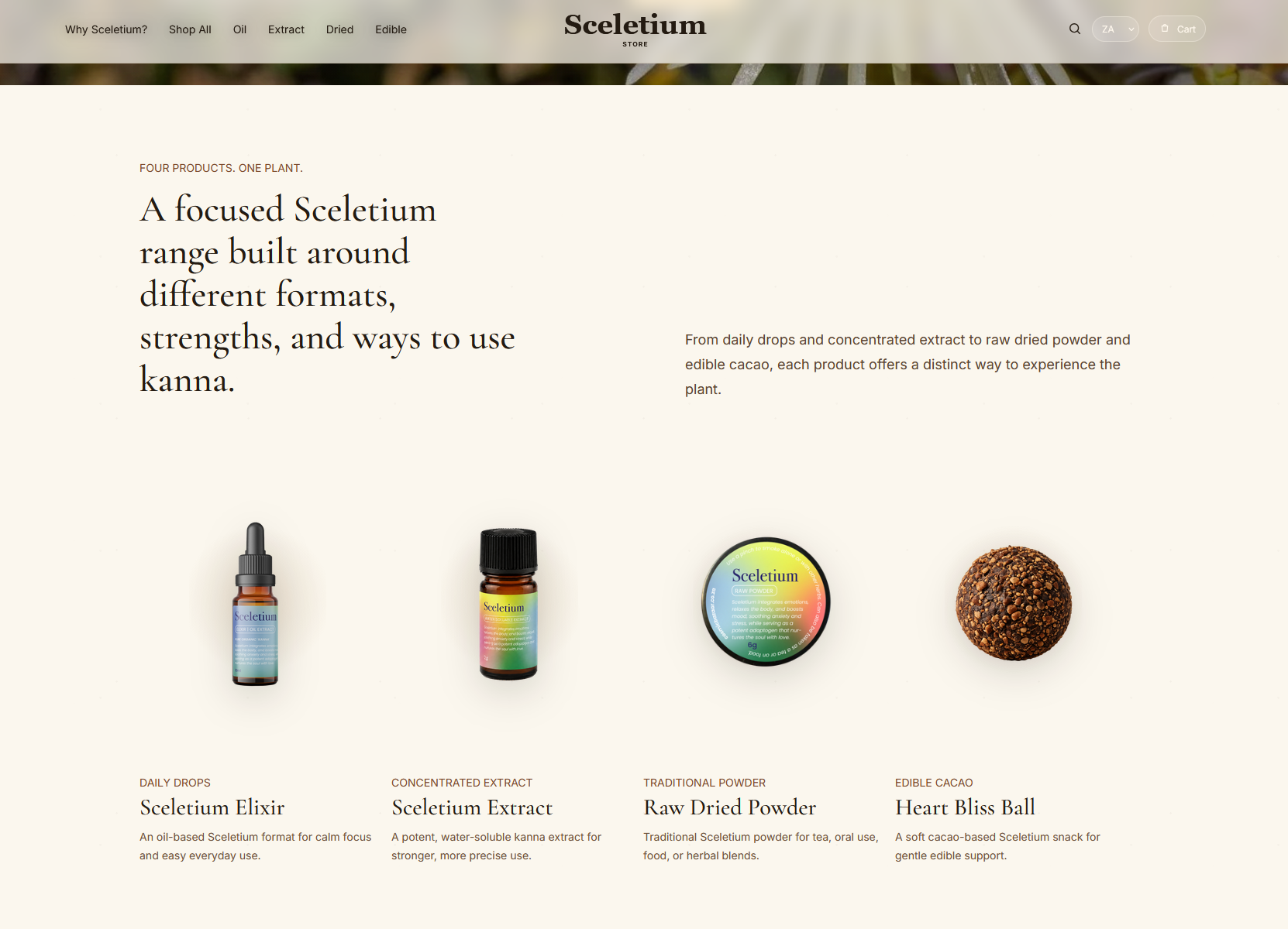 Screenshot preview of the Sceletium Store storefront